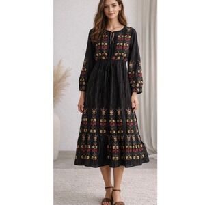 Raga Anthropologie Black Embellished Maxi Dress XS Made in India NEW With Tags!